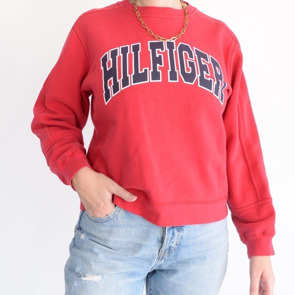 Vintage  90's Y2K Tommy Hilfiger Red Crewneck Sweater Size Large - Picture 3 of 13